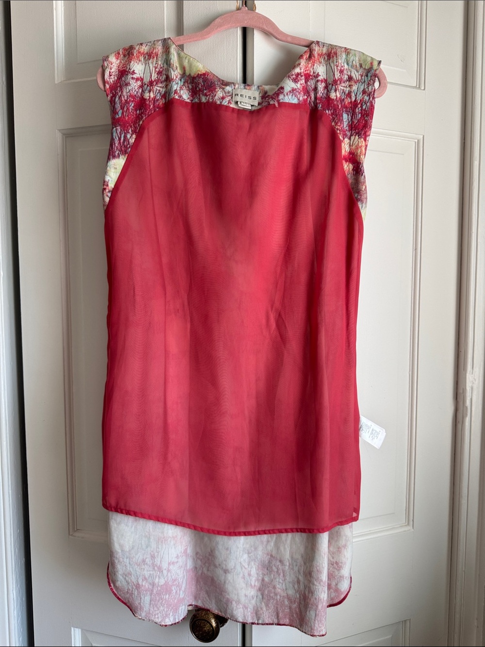 EUC Reiss Raspberry Floral Tie-Waist Sleeveless Dress Rounded Hem Pockets Lined - Picture 9 of 13